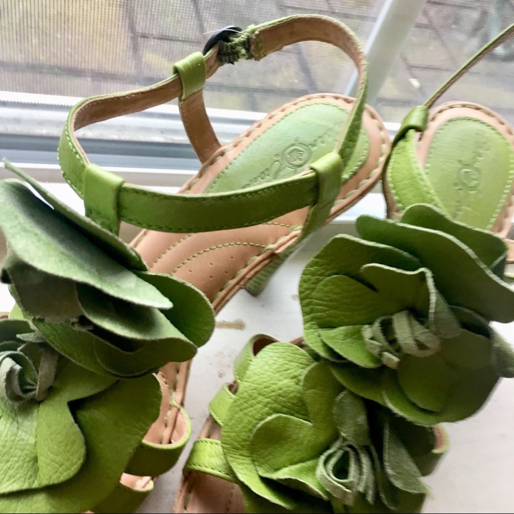 Born Sandals with green flowers